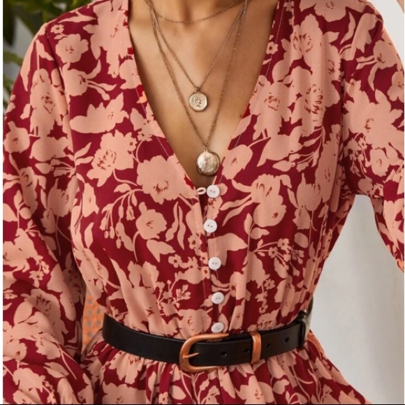 Boho gypsy  floral print button down ruffle hem maxi dress - Picture 6 of 6